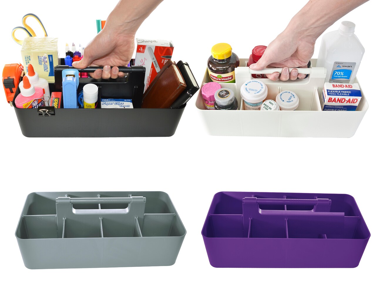 Enjoy Organizer 4 Pack Portable Caddy Stackable Plastic Caddy with Handle Desk, Makeup, Dorm Caddy, Classroom Art Organizers - Made In USA